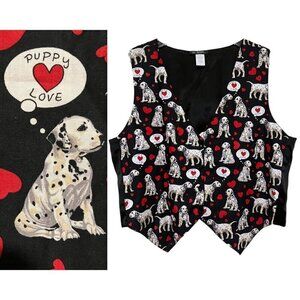 Vintage Dog Vest 1X Puppy Love Dalmatian Dog Lover Animals Hearts Teacher